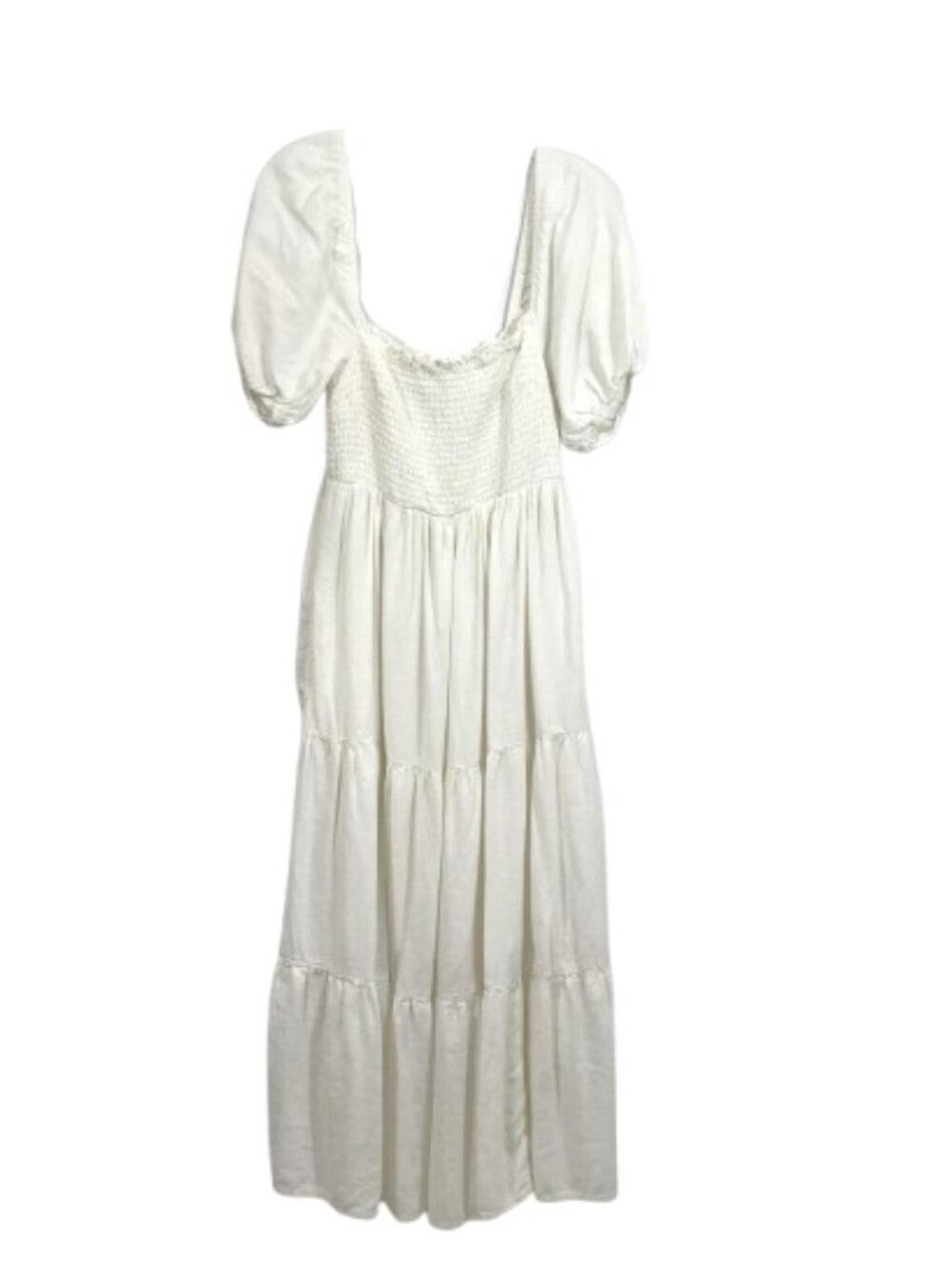 Abercrombie Linen Summer Dress Smocked Puff Sleeve Tiered Boho Midi White M